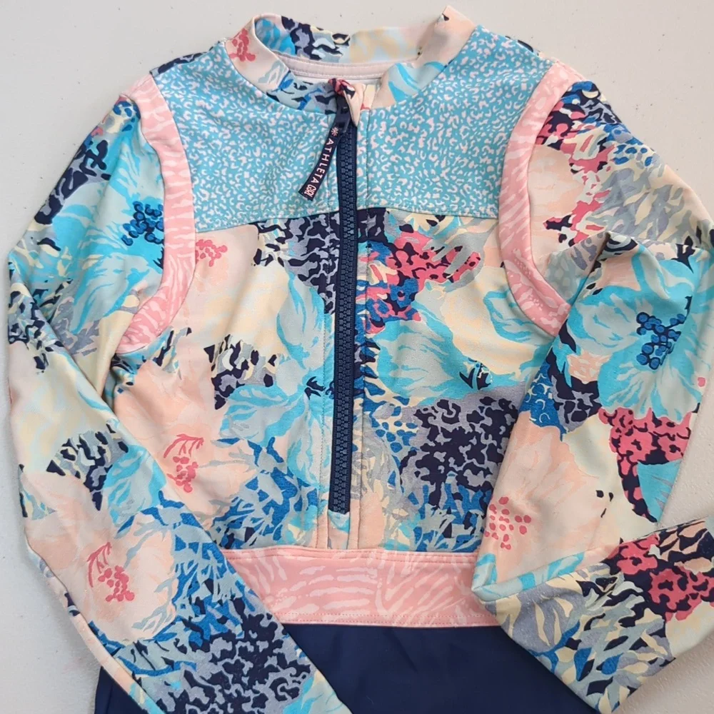 Athleta girl, One piece floral rash guard swimsuit. Size 6